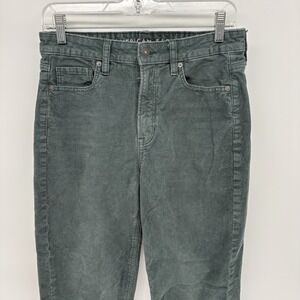 American Eagle Mom Jeans High Rise Green Corduroy Stretch Pants Women 6 30X28